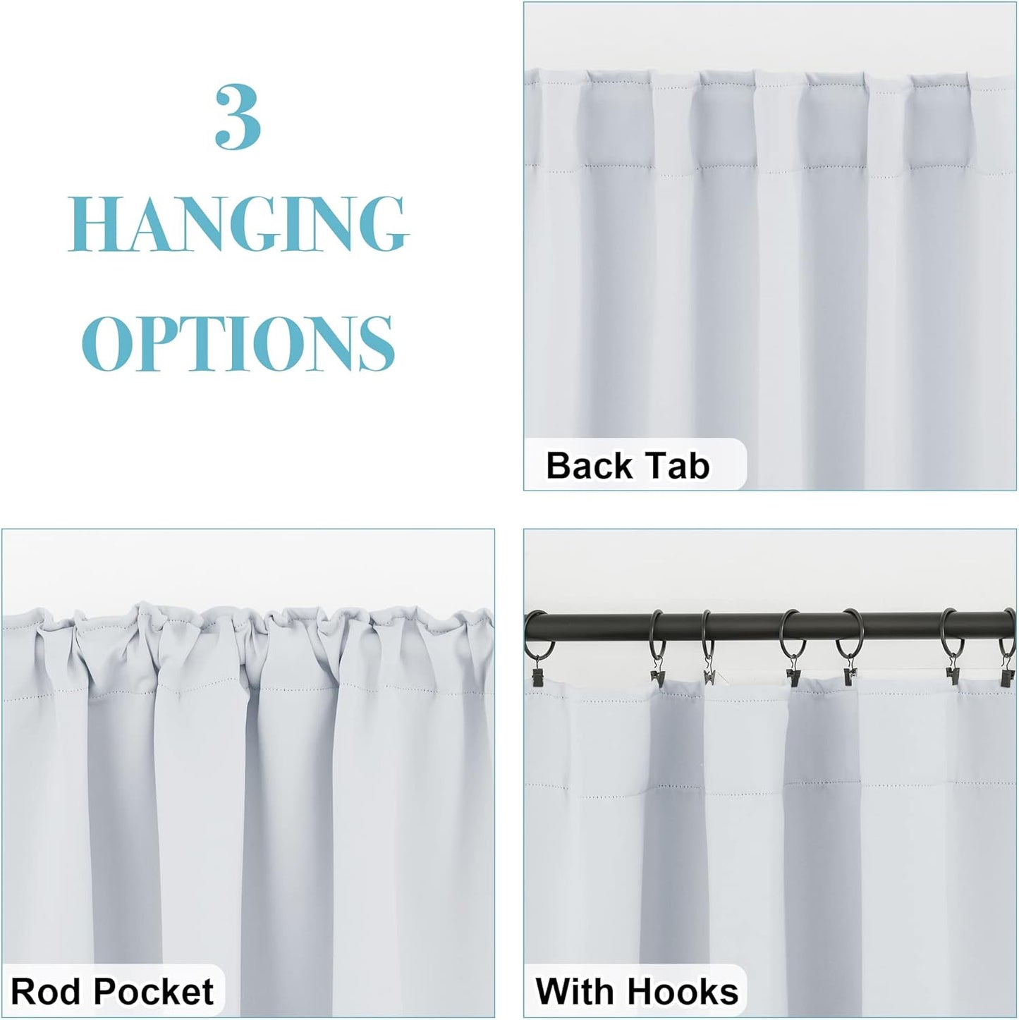 RYB HOME Kitchen Window Curtains - Blackout Privacy Half Window Curtains for Bedroom Bathroom Dining Living Room Cafe Office Short Tiers Drapes, W 34 x L 36 inches, 2 Panels, Grayish White