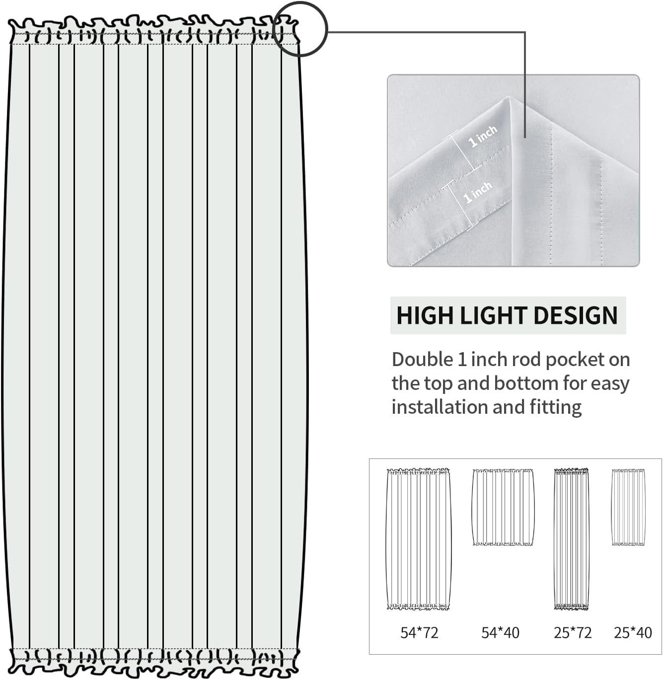 DWCN French Door Curtains – Rod Pocket Thermal Curtain for Doors with Glass Window, Kitchen and Patio Doors for Privacy, 54 X 40 Inch Length, 1 Curtain Panel with Tieback, Greyish White