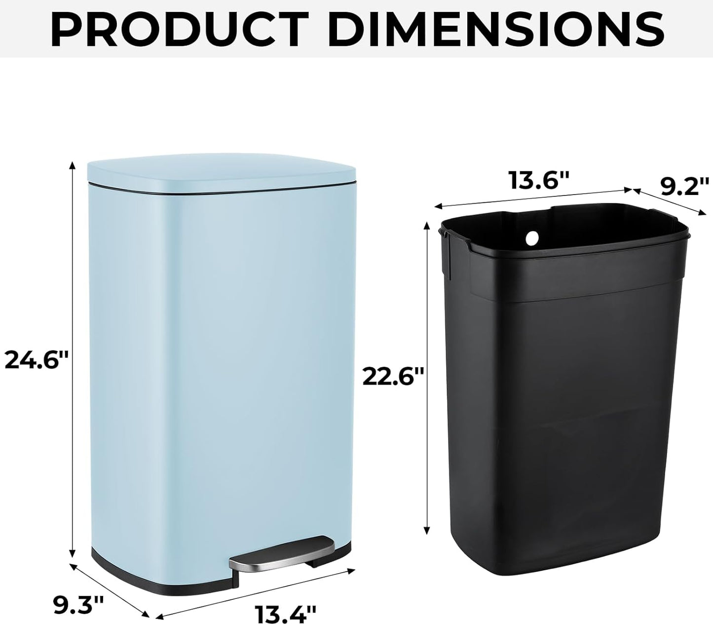 8 Gal Kitchen Trash Can, 30L Recycling or Garbage Bin, Brushed Stainless Steel Waste Basket, Soft&Quiet Close Dustbin, with Step-On Pedal, Removable Inner Bucket, for Home, Office, Living Room