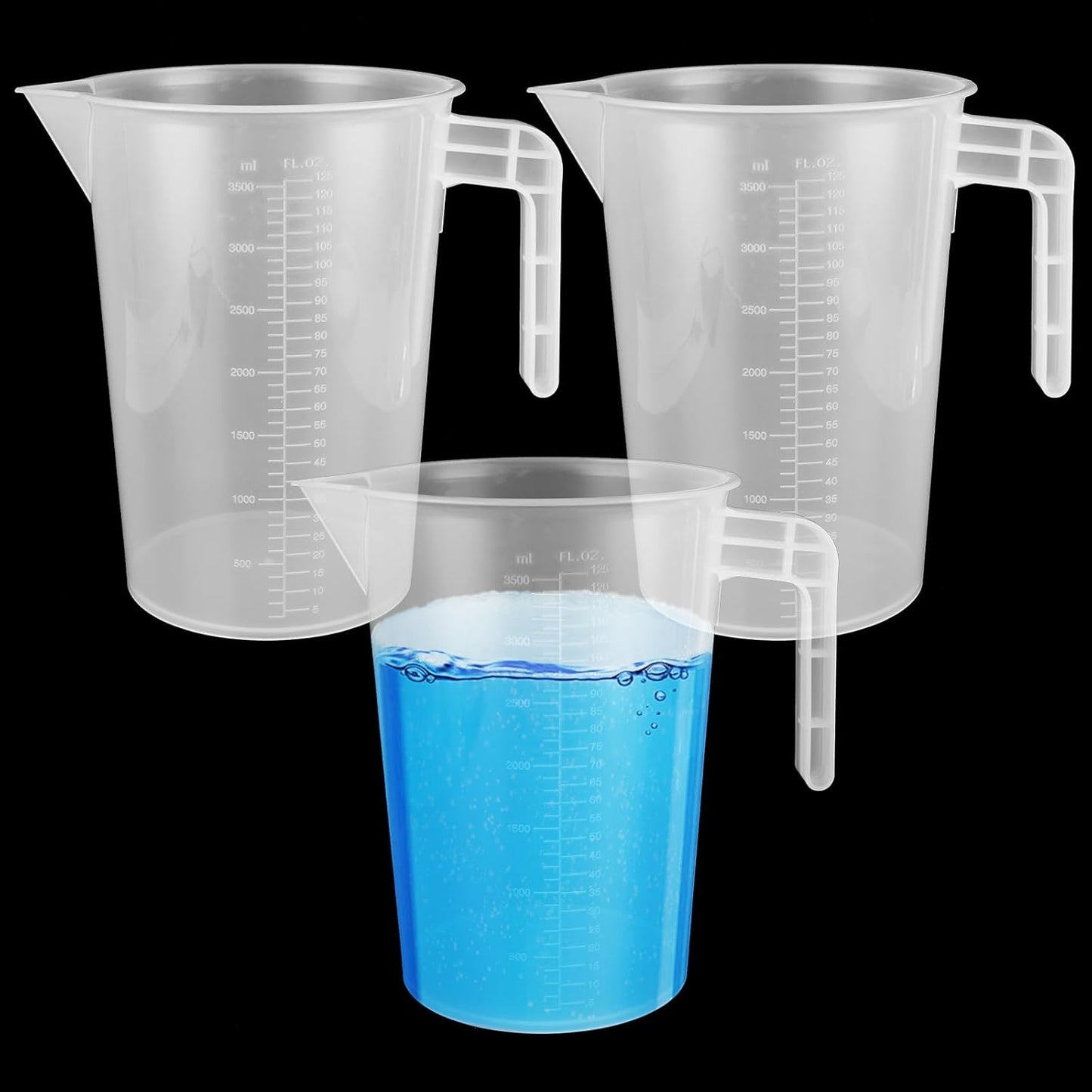 3 Pack 3.5 Liter Measuring Pitcher, Plastic Measuring Cups with Cover, Clear Plastic Graduated Measuring and Mixing Pitcher, Large Measuring Container with Handle and Pour Spout (3500ml)