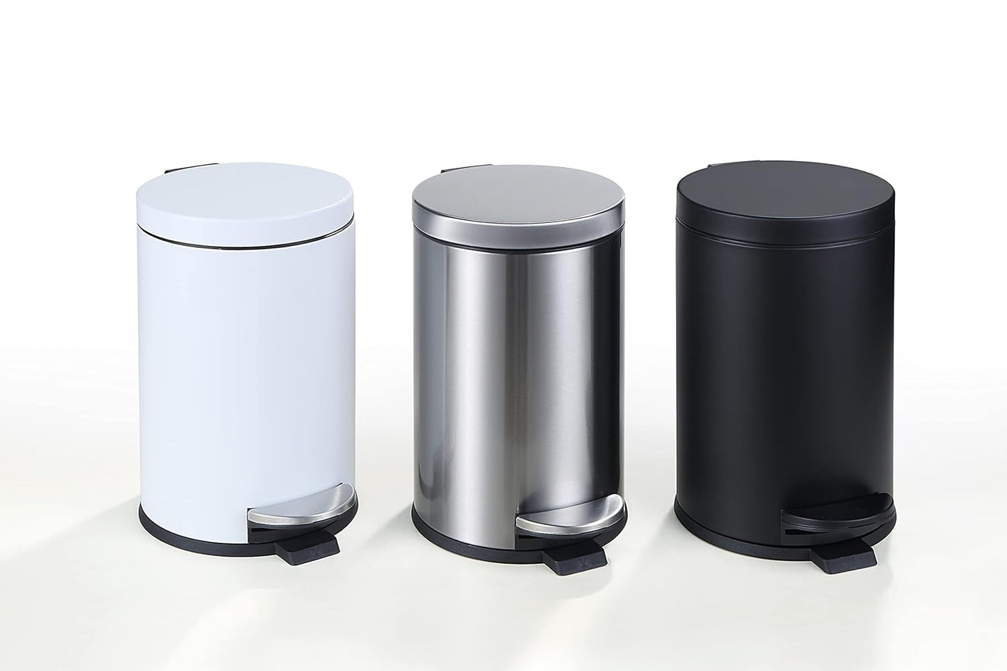 SunnyPoint 4.5 Liter(1.2 Gallon) Small Round Trash Can with Plastic Inner Bucket; Bathroom, Office, Kitchen and Bedroom Step On and Slow Close (WHT)