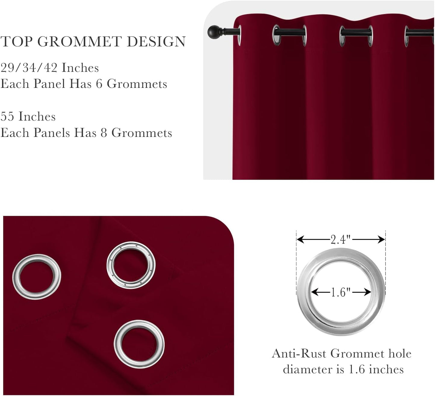 PONY DANCE Christmas Burgundy Red Blackout Curtains and Drapes, Thermal Insulated Solid Rod Pocket Blackout Draperies/Panels for Gift (2 Panels, W 42 x L 36 inches, Red)