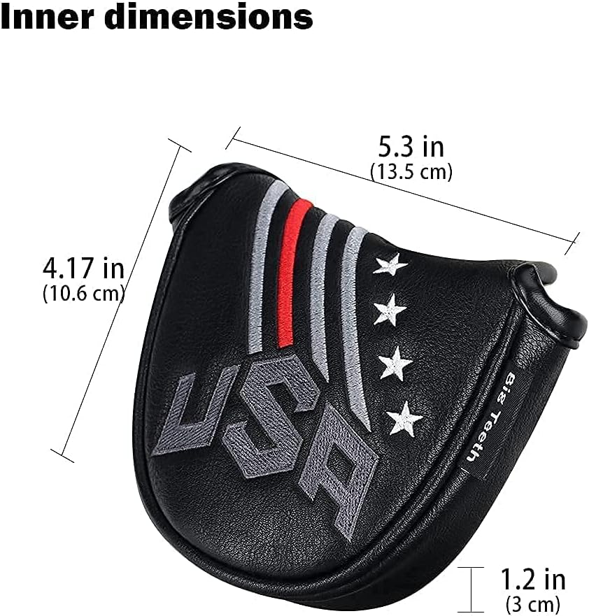 Big Teeth Golf Cover USA Stripe and Star Headcover Covers, Driver Fairway Wood Hybrid Headcovers Fits Blade Mallet Putter Iron and Woods with Magnetic Club Protector Pu Leather Golf Accessories