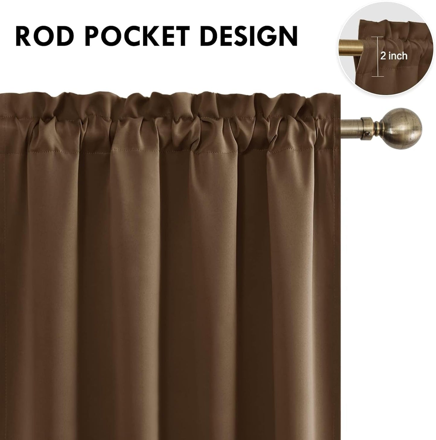 DWCN Blackout Curtains for Living Room Thermal Insulated, Energy Saving & Noise Reducing Bedroom Curtains, Brown, W 70x L 63 Inch, Set of 2 Rod Pocket Curtain Panels