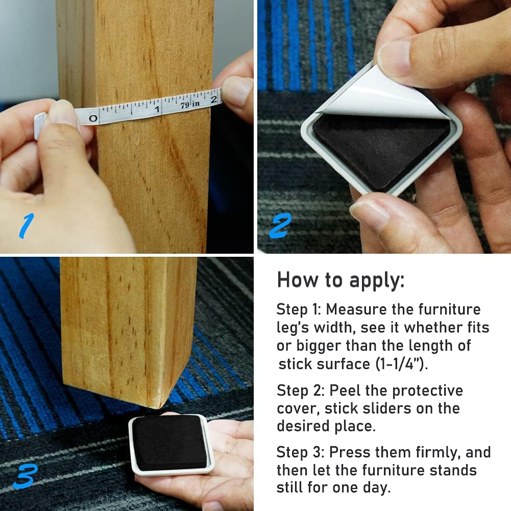 Stick Furniture Sliders, 40mm 16pcs Furniture Glides for Easy Moving on Carpet Hardwood (Beige)