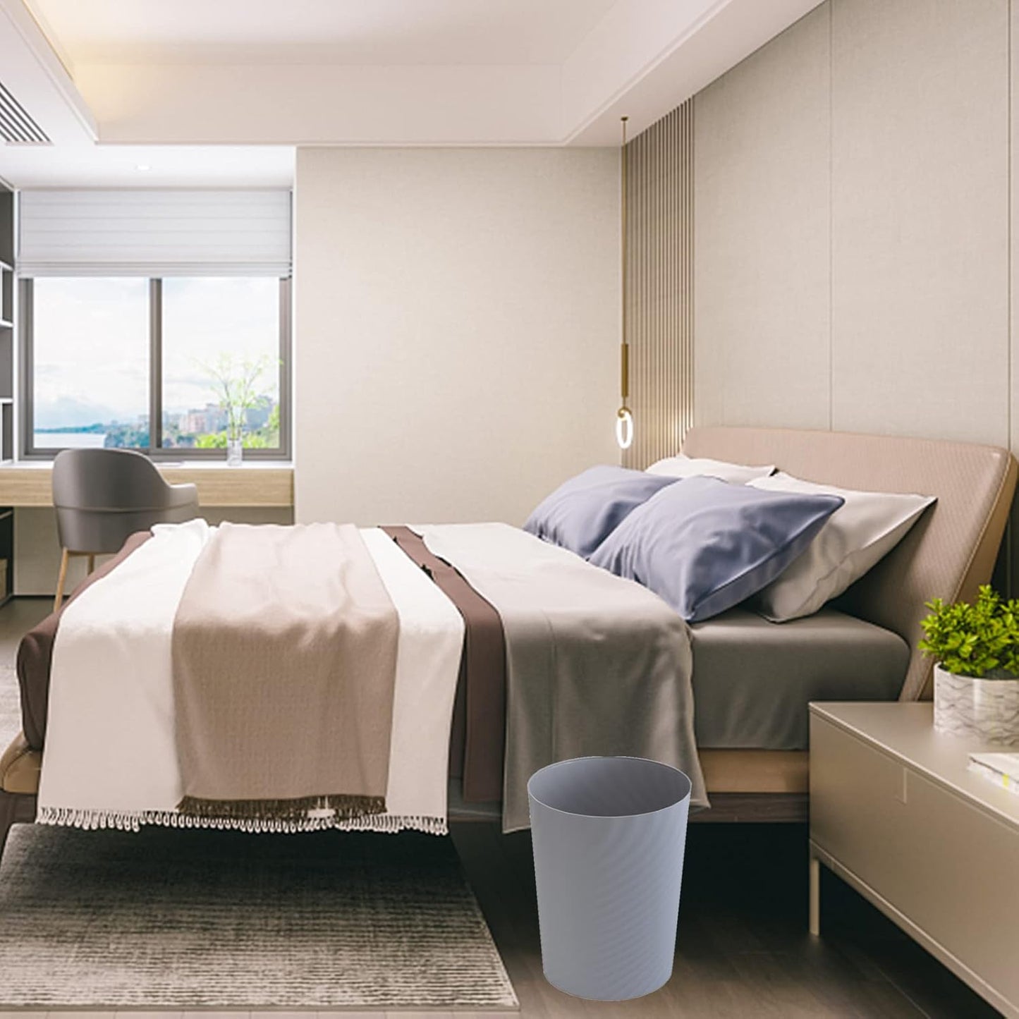 UUJOLY Plastic Small Trash Can Wastebasket, Garbage Container Basket for Bathrooms, Laundry Room, Kitchens, Offices, Kids Rooms, Dorms, (Grey, 1.8 Gallon)