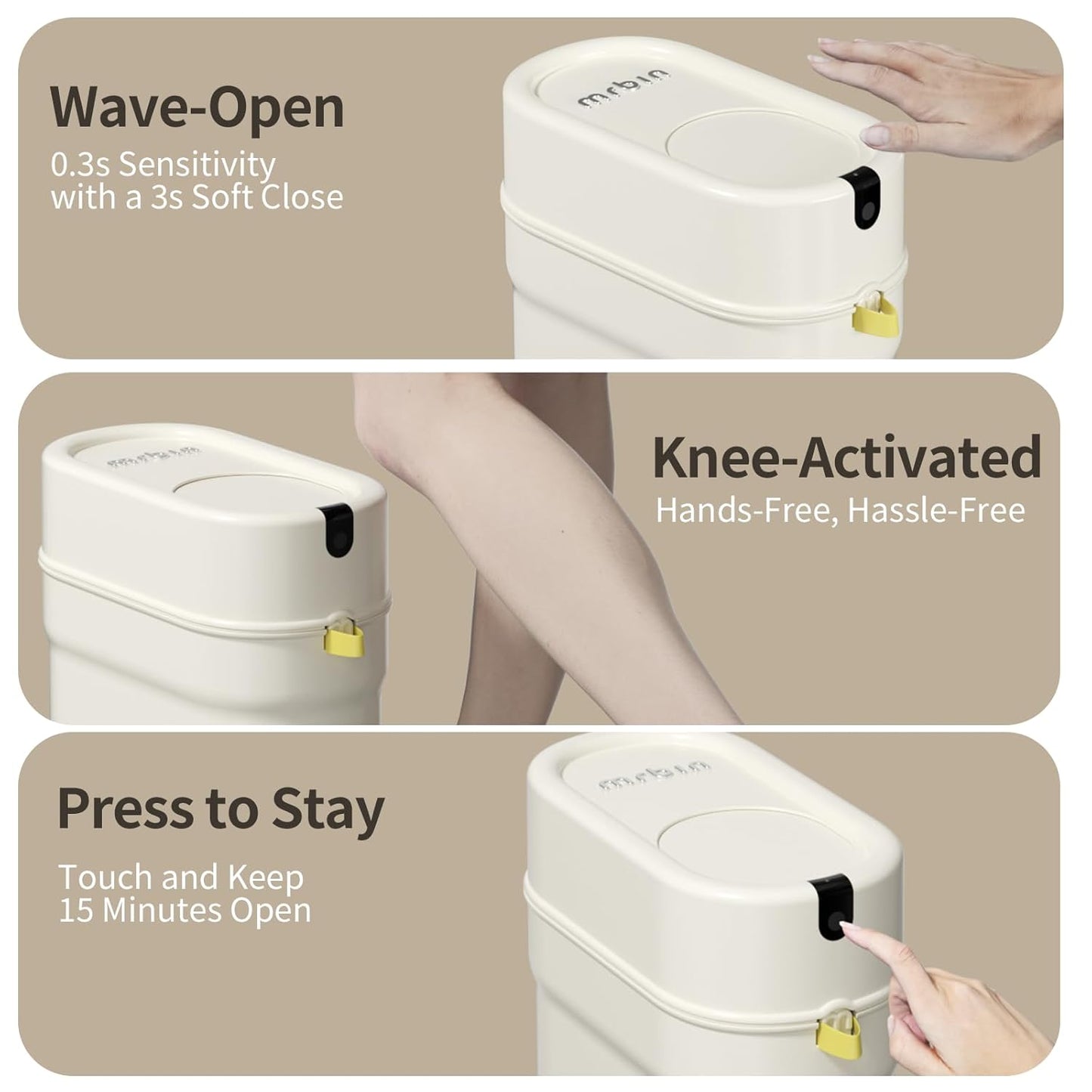 MRBIN Slim Automatic Bathroom Trash Can, 10L/2.6gal Touchless Pull Out Bagging Motion Sensor Waste Basket, Electric Smart Garbage Pail for Narrow Rv, Kitchen, Bedroom, White