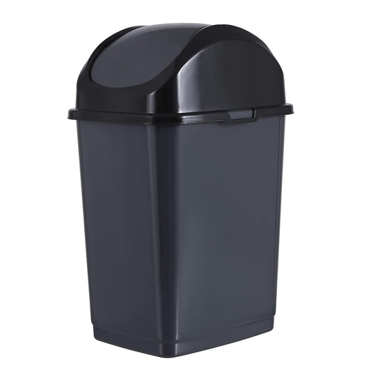 Superio Small 2.5 Gallon Plastic Trash Can with Swing Top Lid, Compact, Slim Waste Bin for Under Desk, Office, Bedroom, Bathroom, Dorm Room, 10 Qt. Portable Garbage Can (Dark Gray, 2