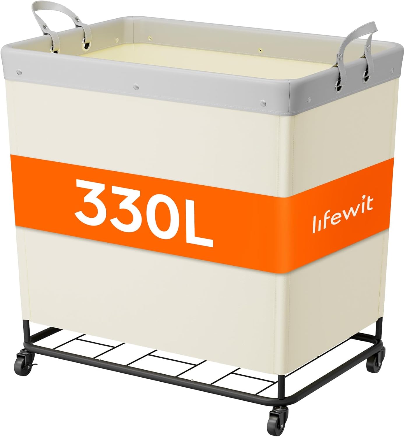 Lifewit 330L Laundry Basket with Wheels, Large Heavy Duty Commercial Rolling Laundry Hamper with Handles, Tall Steel Frame Laundry Cart for Laundry Room Bedroom Hotel Home Dorm, White