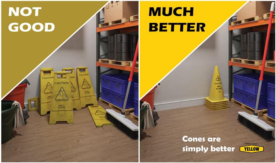 Yellow Safety® Commercial 15 Inch "Caution Wet Floor" Sign Cone, 4 ct., Easy to Use and Store