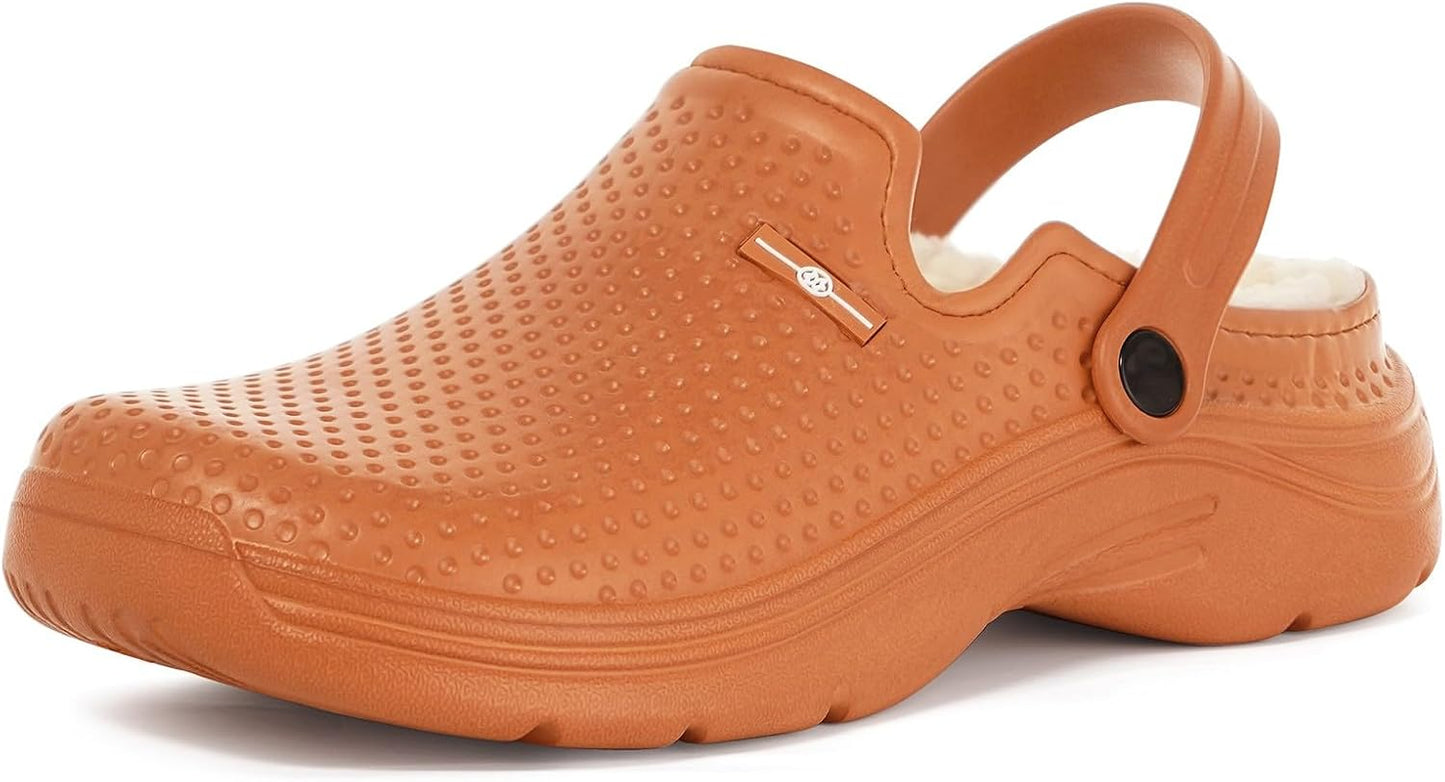 Womens Mens Fur Lined Clogs Waterproof Garden Shoes Winter Warm Fleece Lining Fuzzy House Home Slippers Indoor Outdoor Mules