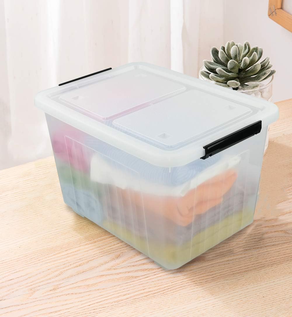 Asking 4-Pack Clear Large 50 L Plastic Storage Boxes, Plastic Storage Bins with Wheels