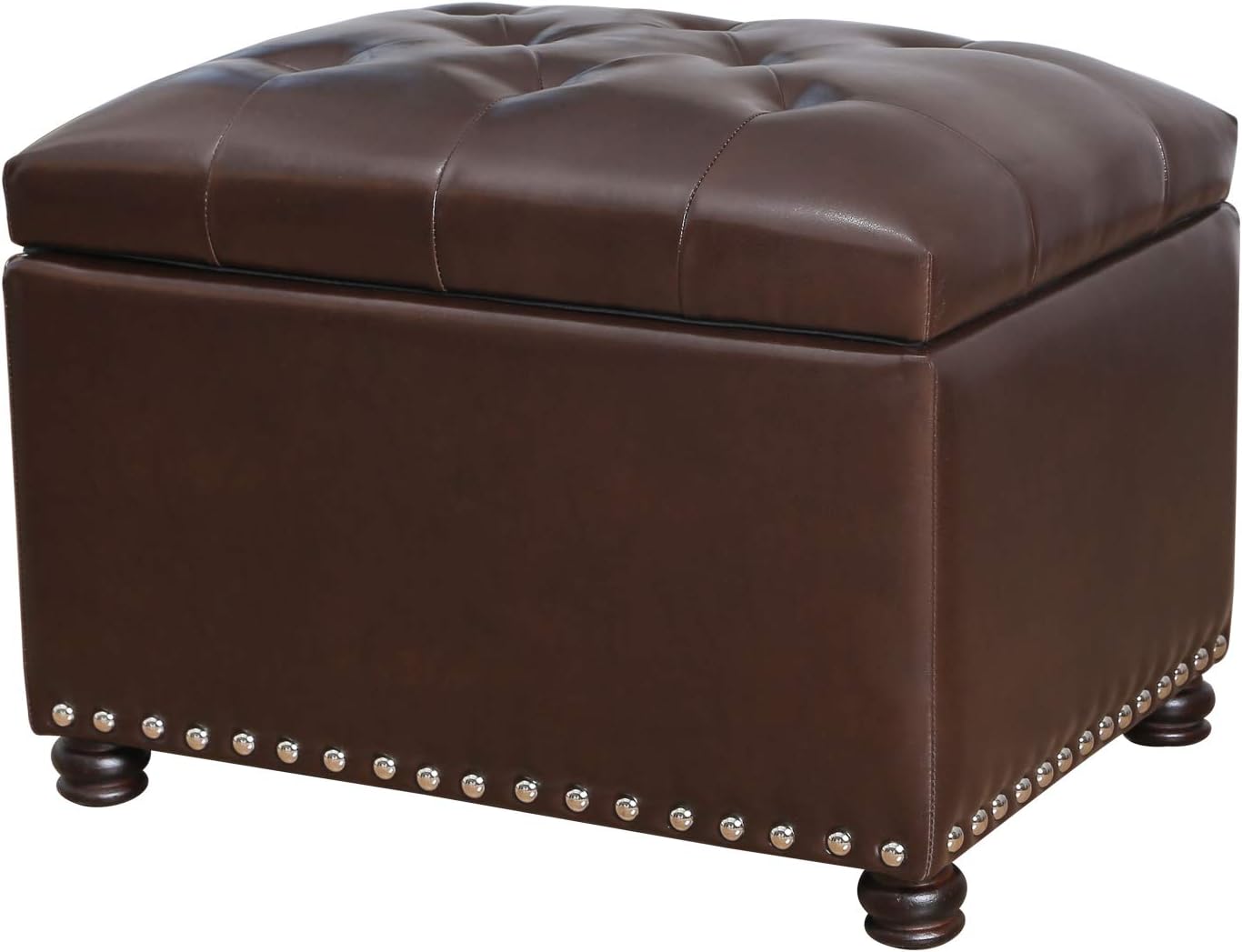 Joveco Faux Leather Storage Ottoman Bench Rectangle 24 Inch Foot Rest Ottomans (Brown)