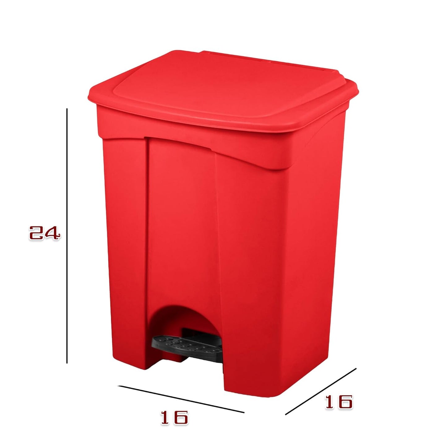 PRO&Family Step-On Trash Can with Lid, Plastic Waste Bin, Foot Pedal Operation (Red, 12 Gallon)