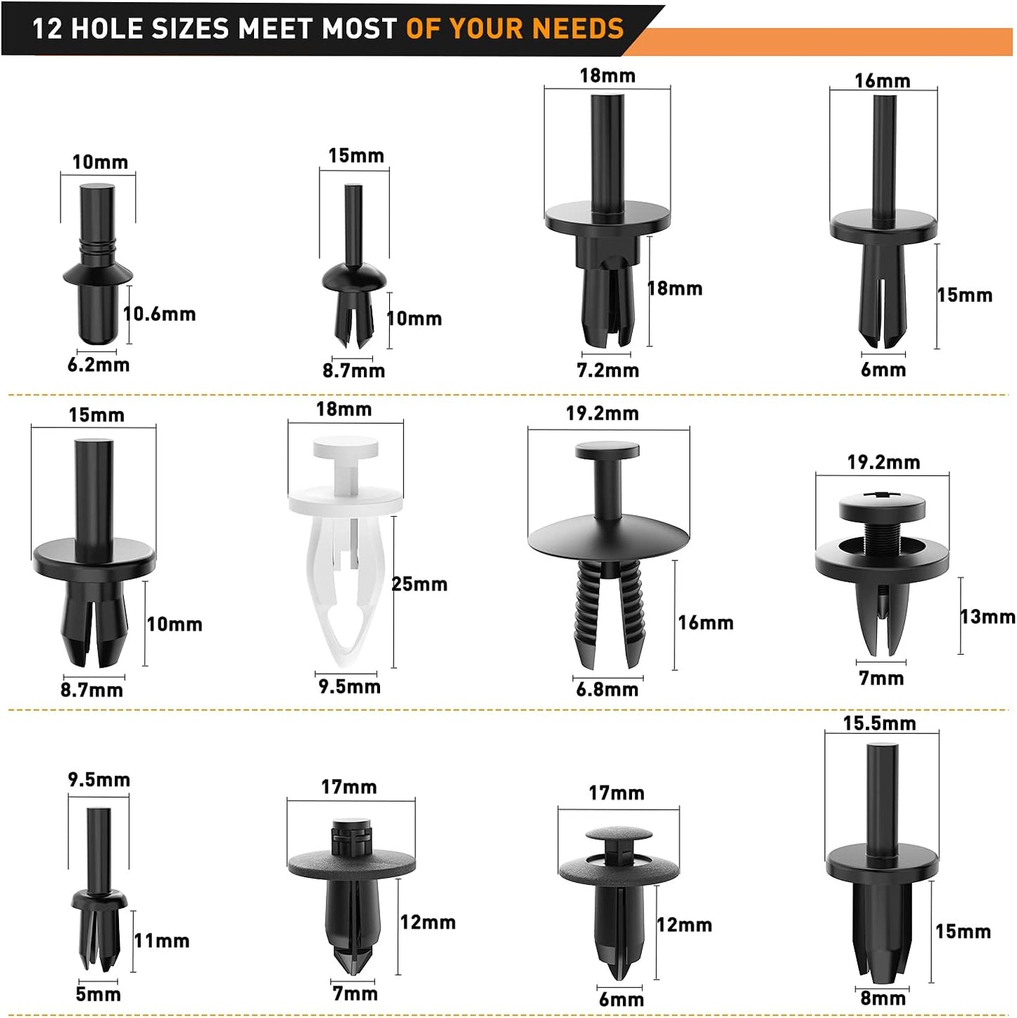 GOOACC 380Pcs Car Automotive Plastic, Metal, Nylon Push Pin Rivet with Fastener Remover Trim Clip Panel Body Interior Assortment Retainer Assortment Clips, (GRC-97),Black