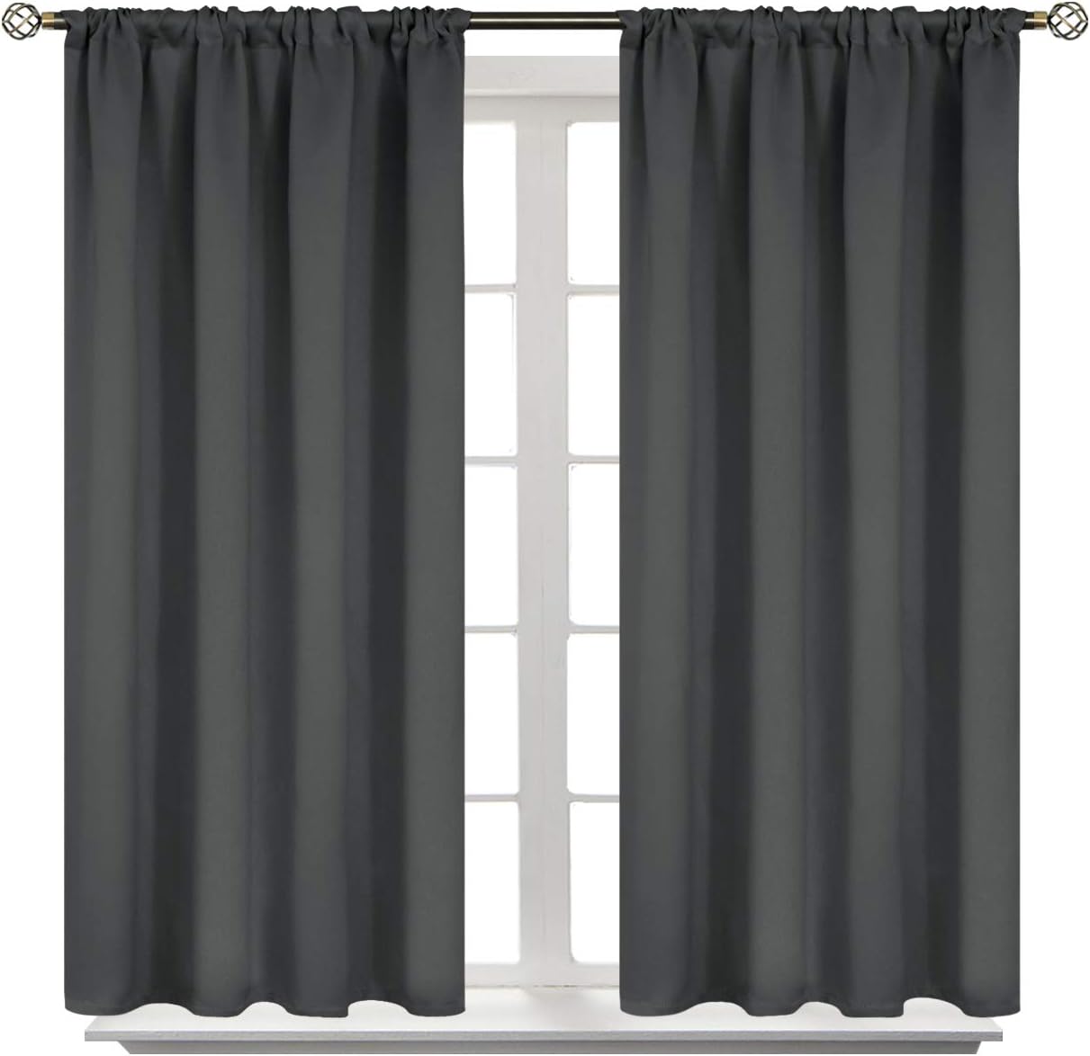 BGment Blackout Curtains 40 Inches Long for Bedroom, Rod Pocket Short Drapes for Kitchen/BathroomWindow Thermal Insulated Room Darkeng Blinds Privacy, Dark Grey, 2 Panels, 42 x 40 Inch