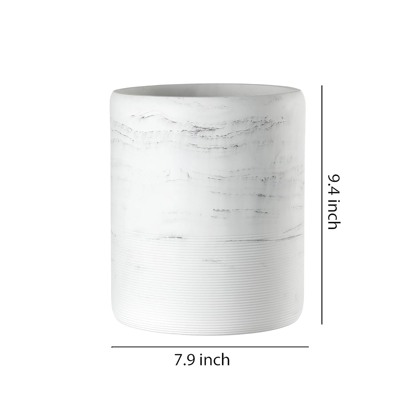 Bathroom Trash Can - Decorative Wastebasket Finished in Resin, Beautiful Marble Look, Modern Round Waste Basket for Bathroom, Powder Room Or Living (Marble Style), white