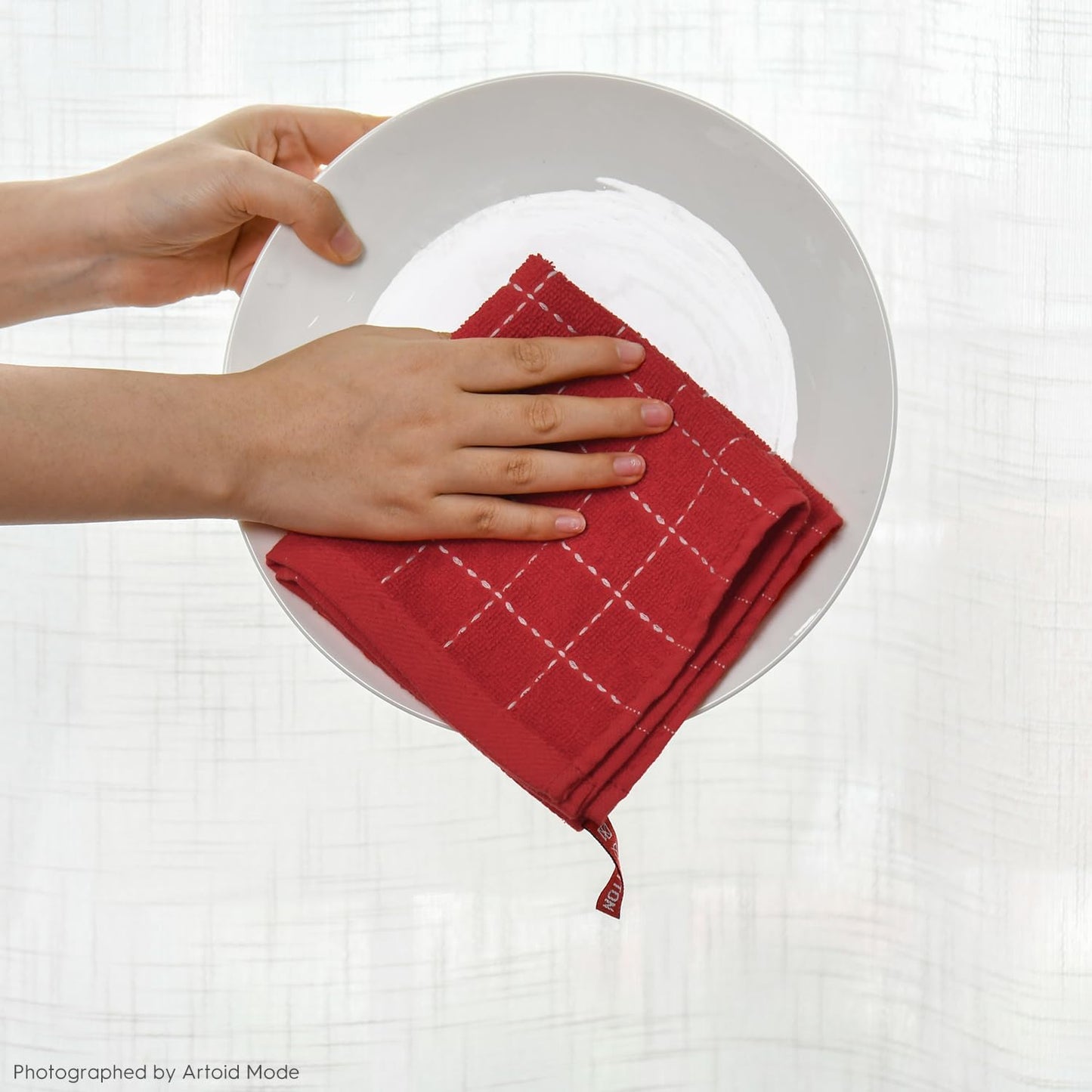 Artoid Mode Checkered Designed Cotton Terry Kitchen Dish Cloths, 12x12 Inch Soft Absorbent Quick Drying Cleaning Kitchen Rags Set of 6，Multicolor