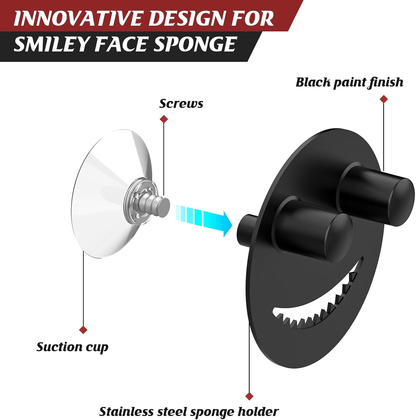 Sponge Holder for Kitchen Sink,Sink Caddy Organizer with Suction Cup Installation for Kitchen/Bathroom, Self Draining,Sponge Caddy for Holding Smiley Sponges-Black