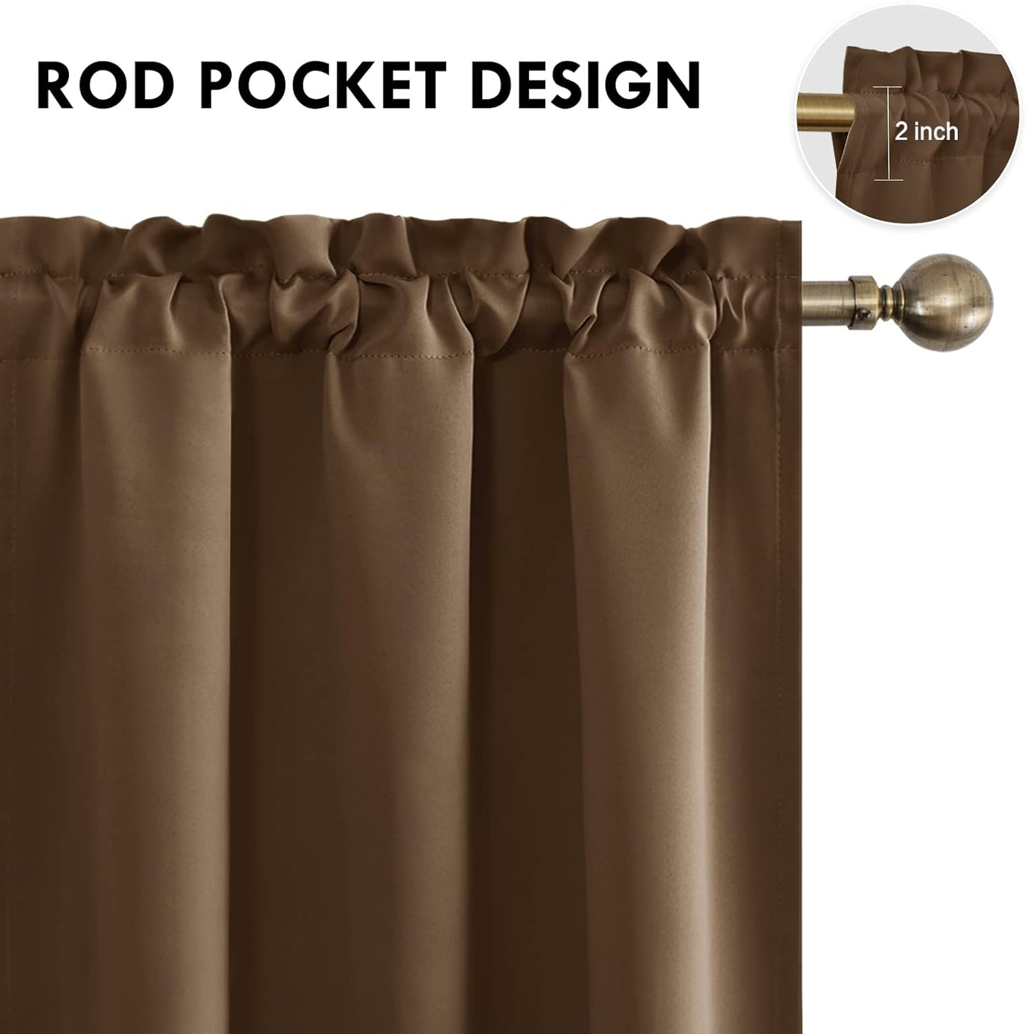 DWCN Blackout Curtains – Thermal Insulated, Energy Saving & Noise Reducing Bedroom and Living Room Curtains, Brown, W 42x L 63 Inch, Set of 2 Rod Pocket Curtain Panels