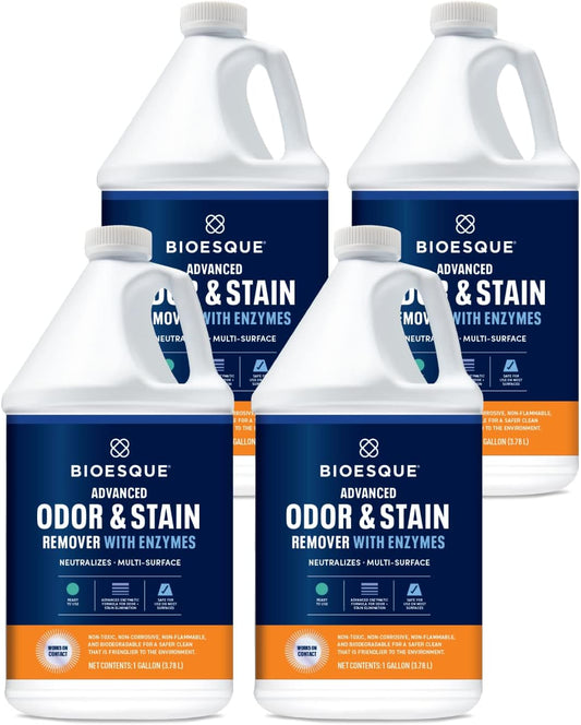 Bioesque Advanced Odor & Stain Remover with Enzymes, 1 Gallon (Pack of 4)