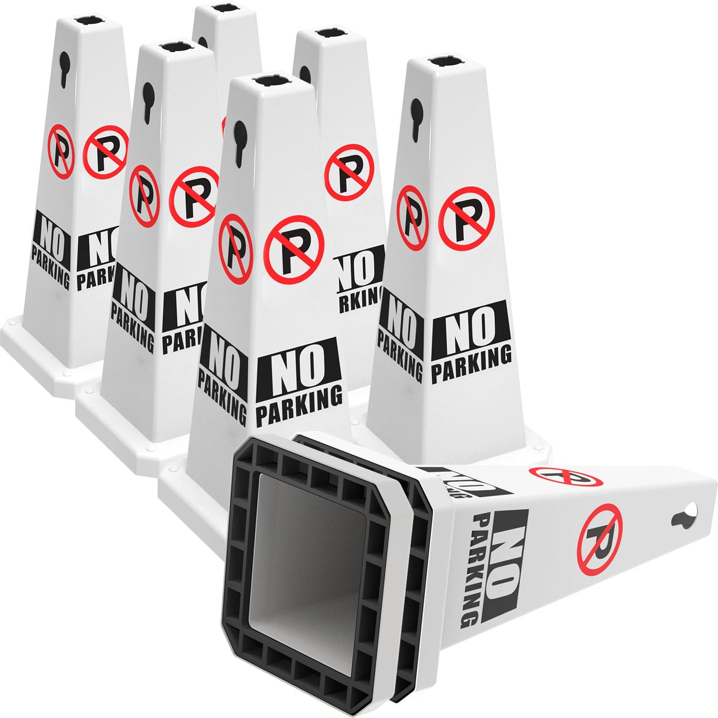 Plastic Traffic Cones, 4-Sided Message Cones, Road Safety Parking Cones, Standing Traffic Warning Signs for Cleaning Area, Garage, No Entry (8, No Parking, Large)