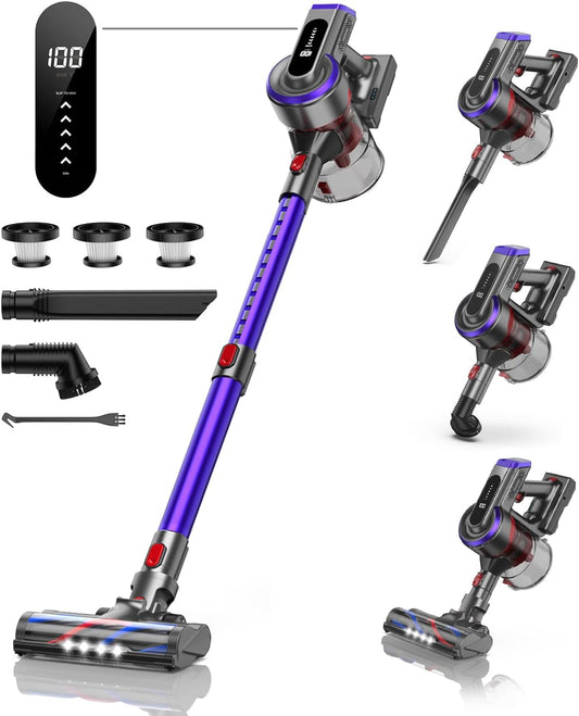 Cordless Vacuum Cleaner, 450W 45Kpa Vacuum Cleaners for Home with 5 Suction Modes, Vacuum Cleaner with Max 60Mins, Stick Vacuum Cordless for Hardwood Floor Carpet Pet Hair