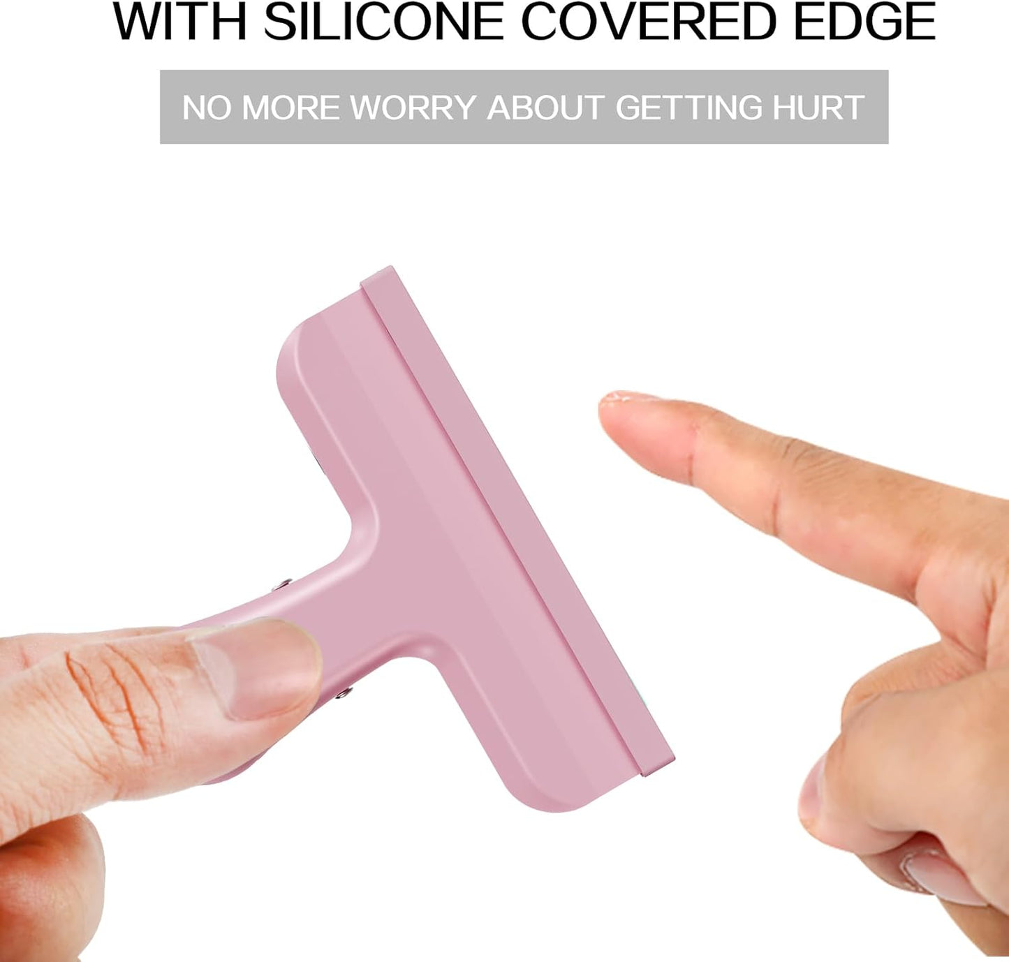 HOUSE AGAIN 12 Pack Stainless Steel Chip Bag Clips Covered with Silicone - NO More Sharp Edges - Color Coded for Food Bags - Air Tight Seal, Heavy Duty for Kitchen and Office, 3 Inches Wide, Pink