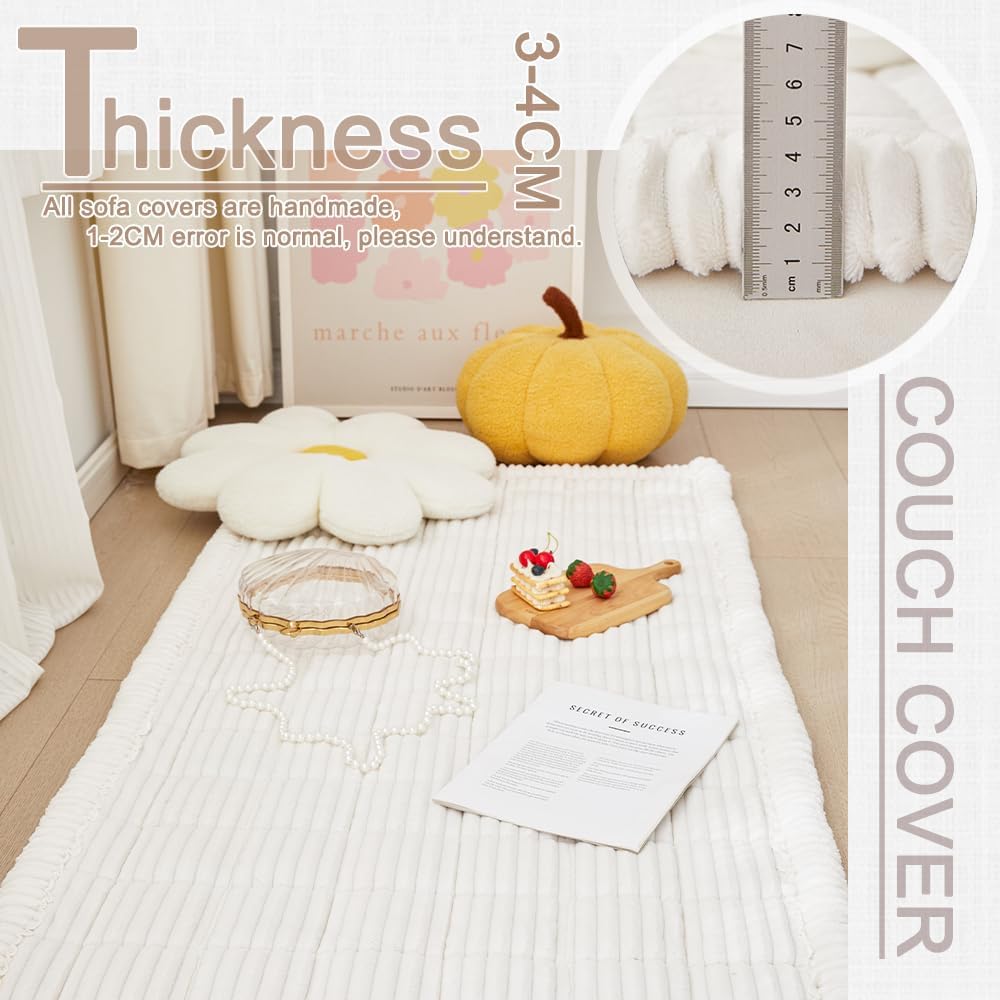 Couch Cover for Dogs Washable, Fuzzy Pet Couch Covers for 3 Cushion Sofa Pet Friendly, Non Slip Sofa Cover (White, 27.6" x 59"/70 x 150cm)