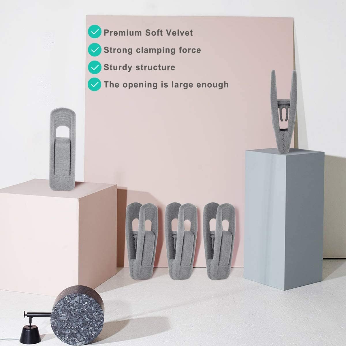 Grey Velvet Clips for Velvet Hangers - 20 PCS Gray Non Slip Velvet Hanger Clip, Pants Hanger Velvet Clips Fit for Slim Velvet Hangers, Clothes-pins for Grey Velvet Hangers