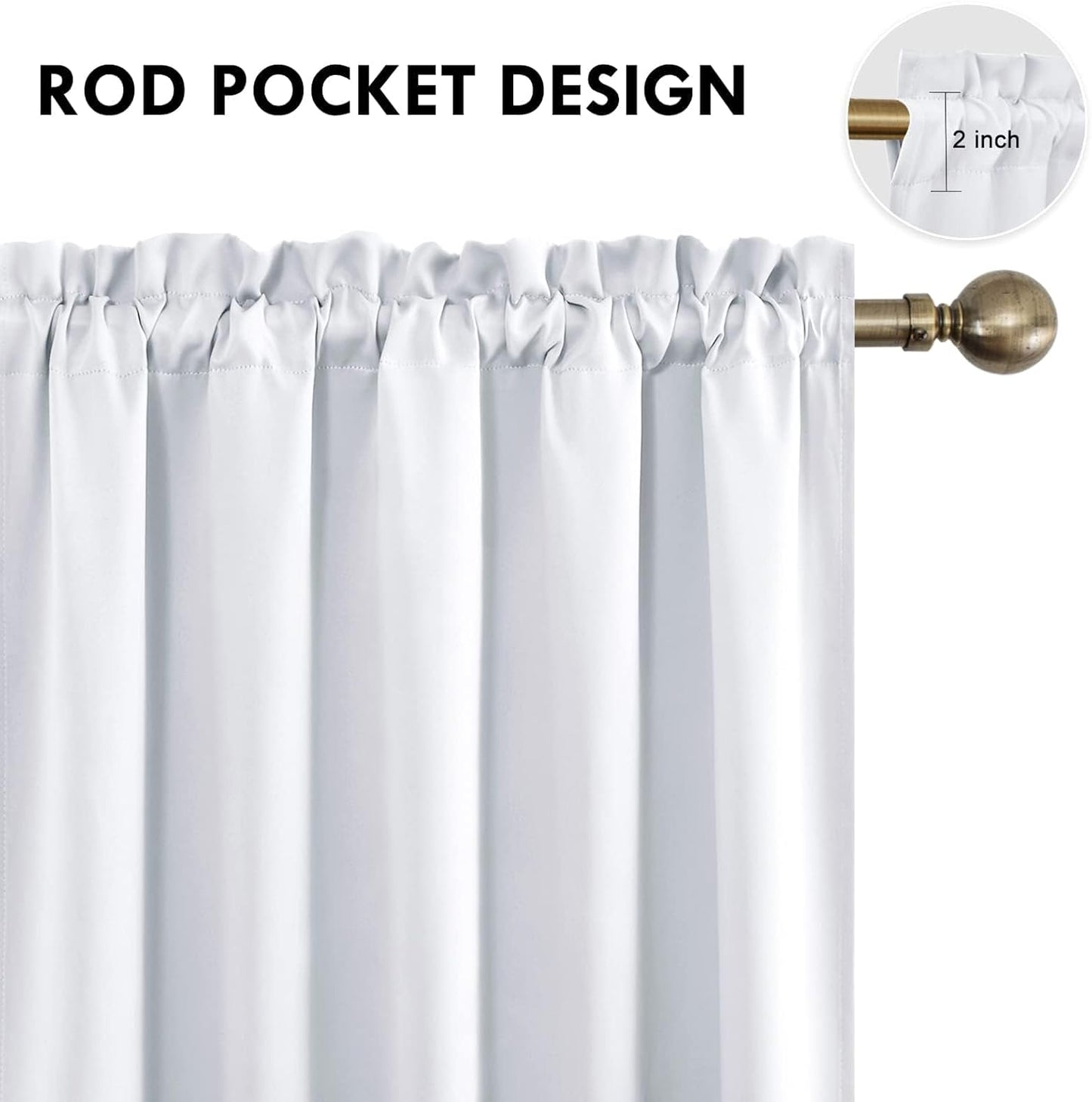 DWCN White Curtains for Living Room Thermal Insulated, Energy Saving & Noise Reducing Bedroom Curtains, White, W 70x L 63 Inch, Set of 2 Rod Pocket Curtain Panels