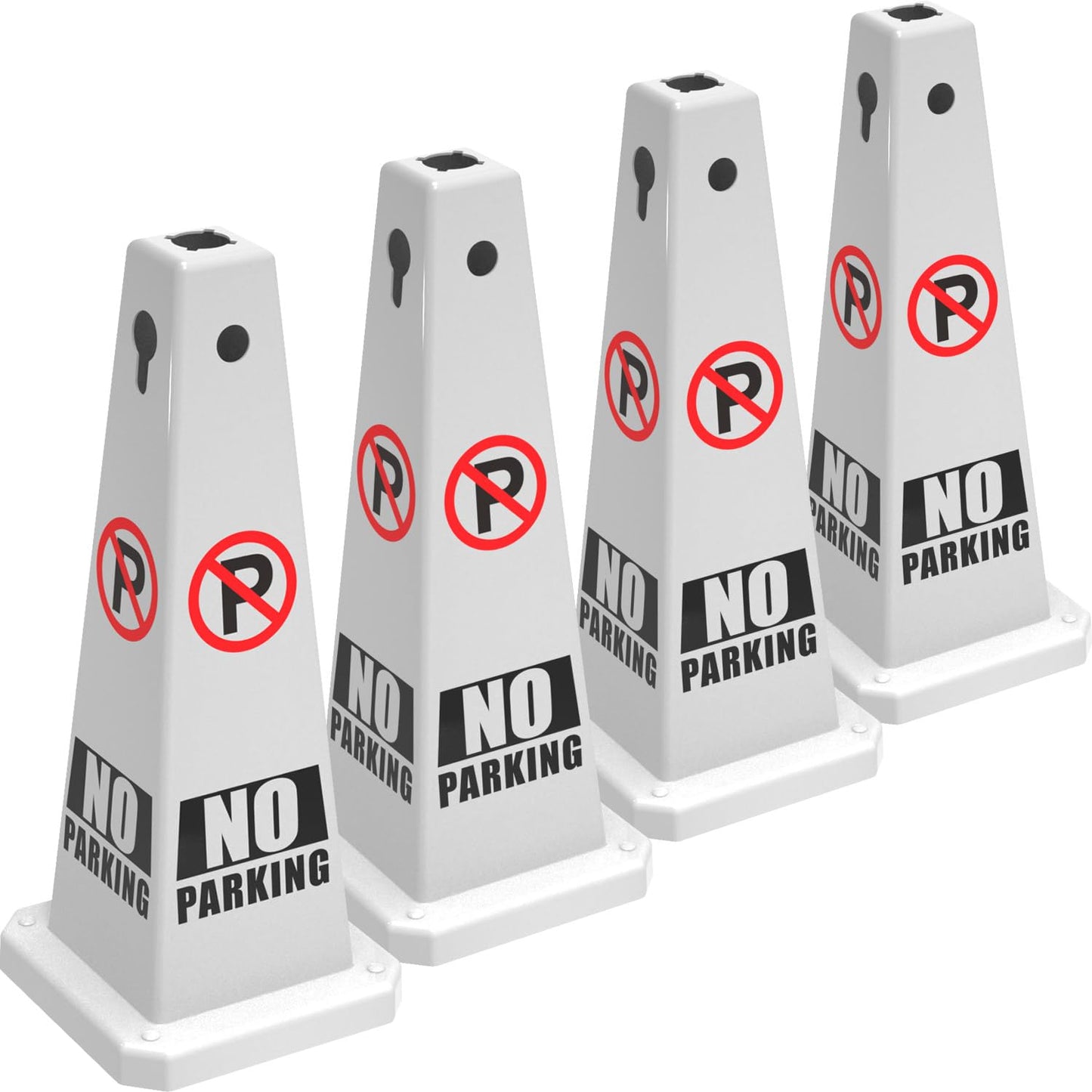 Plastic Traffic Cones, 4-Sided Message Cones, Road Safety Parking Cones, Standing Traffic Warning Signs for Cleaning Area, Garage, No Entry (4, No Parking, Large)
