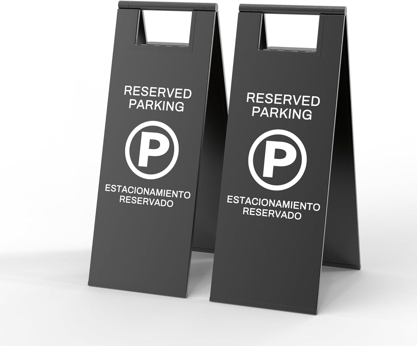 Reserved Parking Sign – Foldable Heavy Duty Plastic A-Frame with Bold “P” Symbol, Bilingual English & Spanish – 24" Tall Reserved Spot Marker for Storefront, Driveway, Garage – Black