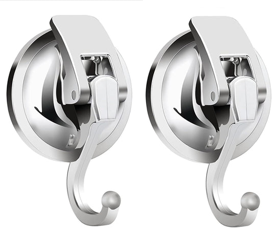 Suction Cup Hooks for Shower, Bathroom, Kitchen, Glass Door, Mirror, Tile – Loofah, Towel, Coat, Bath Robe Hook Holder for Hanging – Waterproof Wreath Hook (Silver 2Pack)