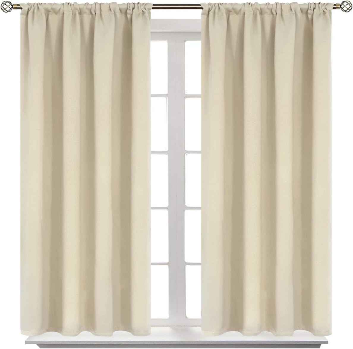 BGment Beige Blackout Curtains for Short Window - Rod Pocket 54 Inch Width Thermal Insulated Room Darkening Curtain for Bedroom Kitchen Cafe, 52 x 45 Inch, 2 Panels, Beige