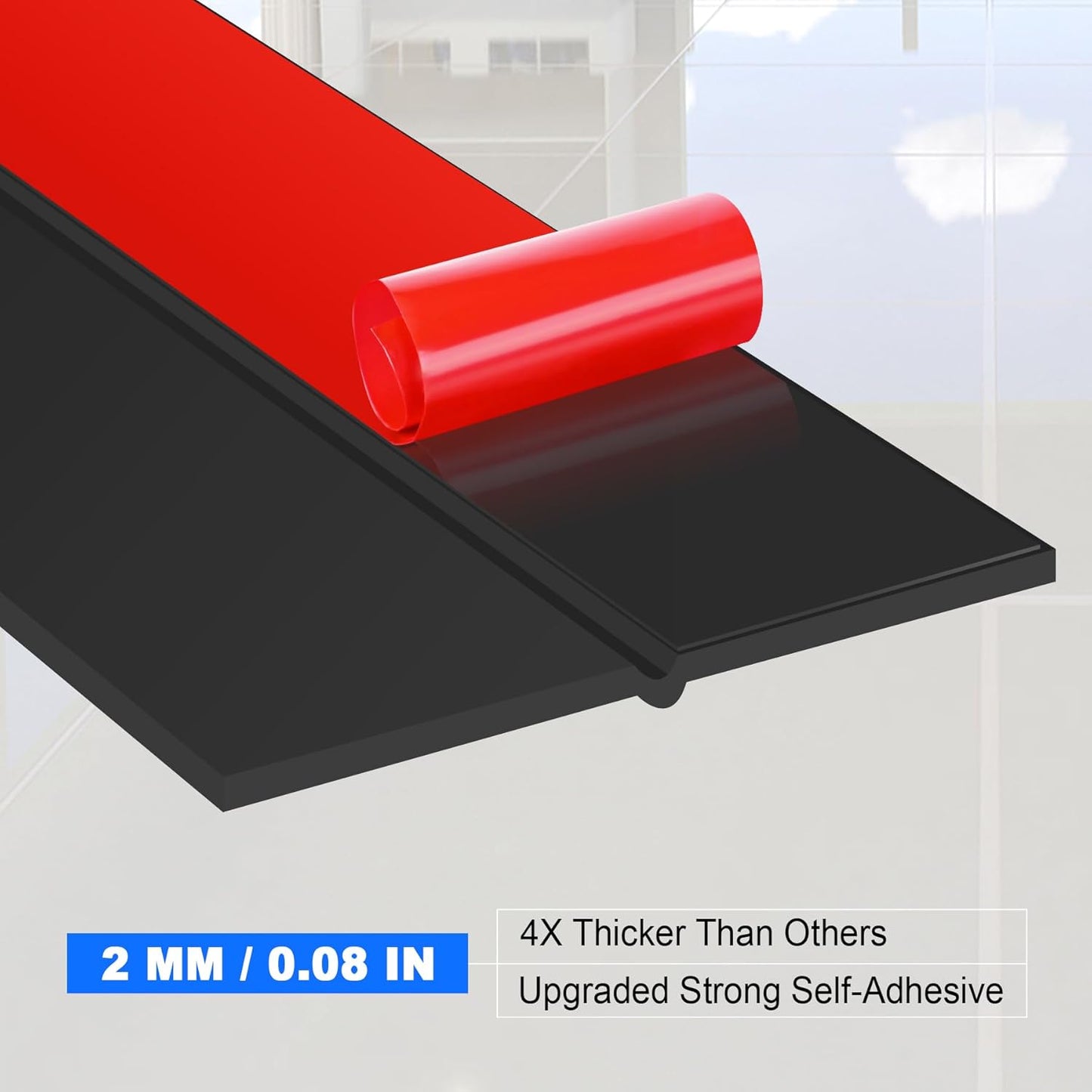 ToLanbbt Weather Stripping Silicone Door Seal Strip 2 in x 10 ft Door Draft Stopper Self Adhesive Door Draft Tape, Side & Bottom Gaps Insulation Strip for Glass Shower Door Sliding Door Window, Black