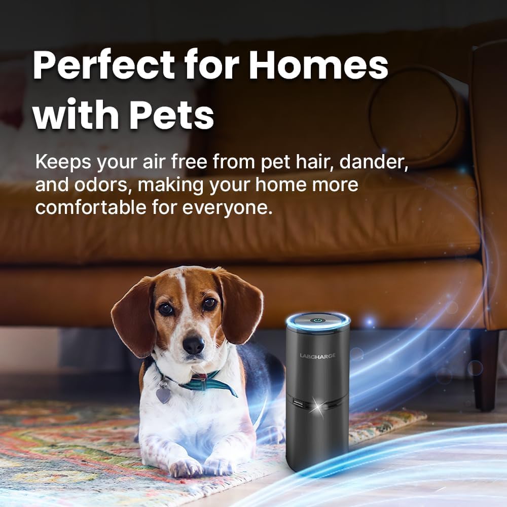 Lab Charge Small Ionic Air Purifier for Home & Bedroom – Silent HEPA Filter – Covers 250 Sq Ft - Free Cleaner for Pets, Hair, Smoke, Dust, Odors & Dander – Compact & Black Design - Pack of 4