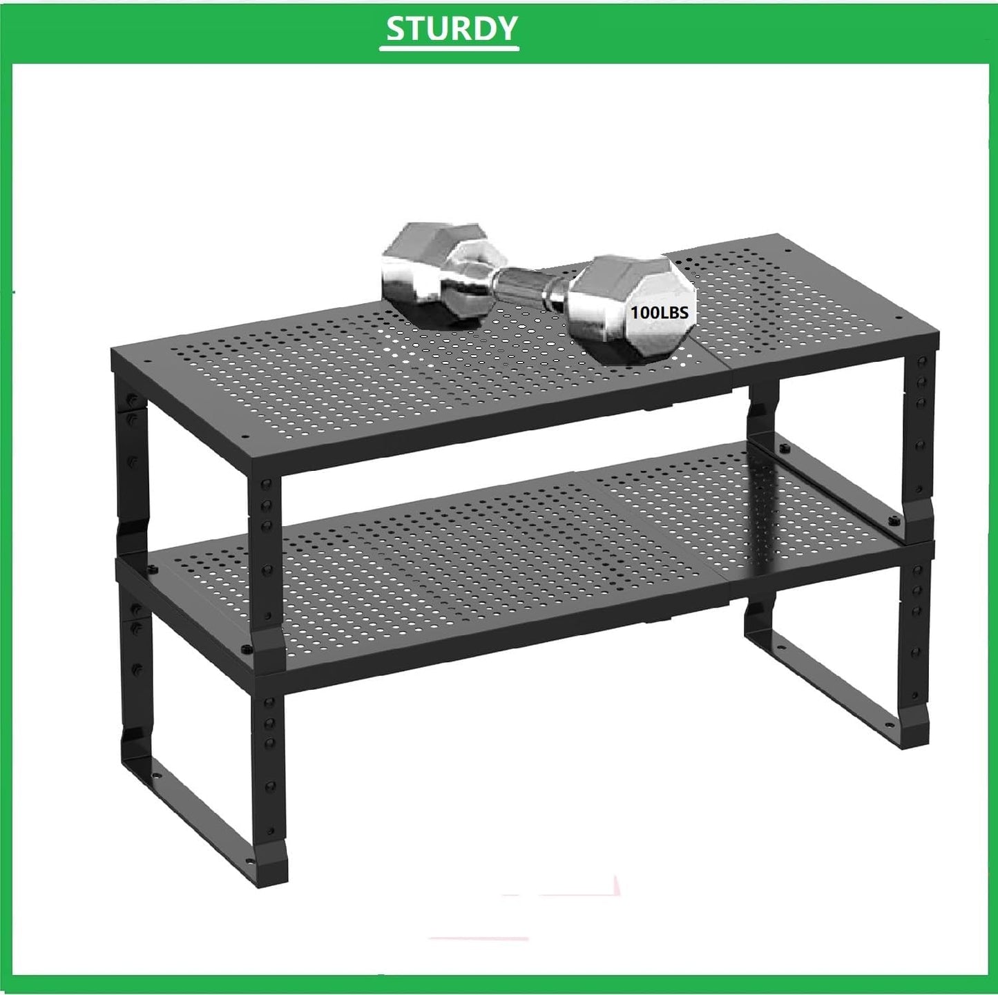 Metal Stackable Expandable Storage Shelf - Multi-Functional Home Storage Shelf, Suitable for Kitchen, Cabinet，Bathroom, Office, Garage, etc.（2PACKS/Black/Medium