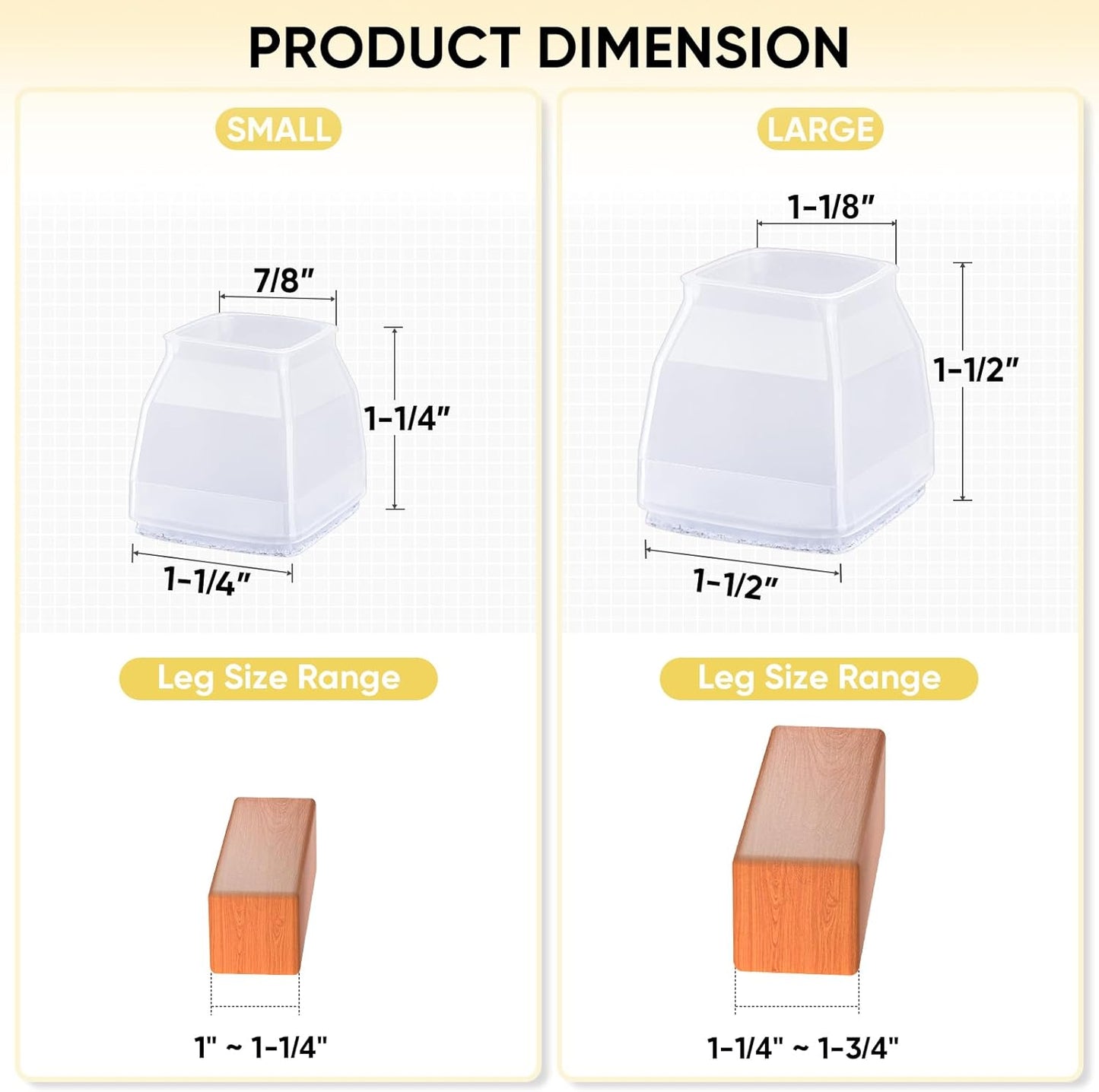 BALEINE 16 Pack Silicone Chair Leg Floor Protectors, Stool Leg Protectors Cap, Non-Slip Chair Leg Caps for Hardwood Floors (Clear & Large (Square), 16 Pack)