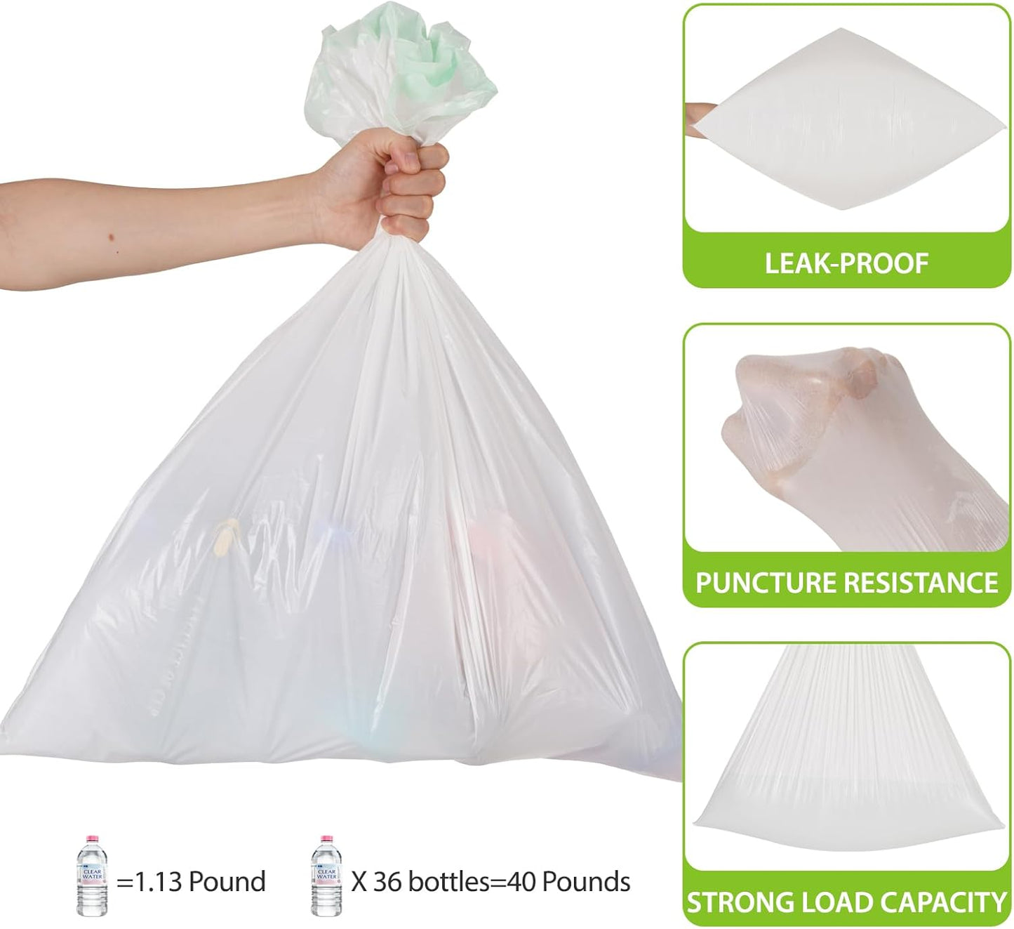 Large Trash Bag 13 Gallon Tall Drawstring 100% Post-Consumer Recycled Garbage Bag Waste Bag for Kitchen Office 0.8 Mil (200 Count)