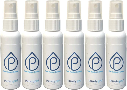 Purefypro Disinfectant Spray (1.7oz, 6 Pack) - No Rinse. No Residue. Kills 99.9999% Norovirus, HIV, Hepatitis, Flu, Monkeypox Virus, and Fungi, MRSA VRE, Drug Resistant Germs. (On The Go)