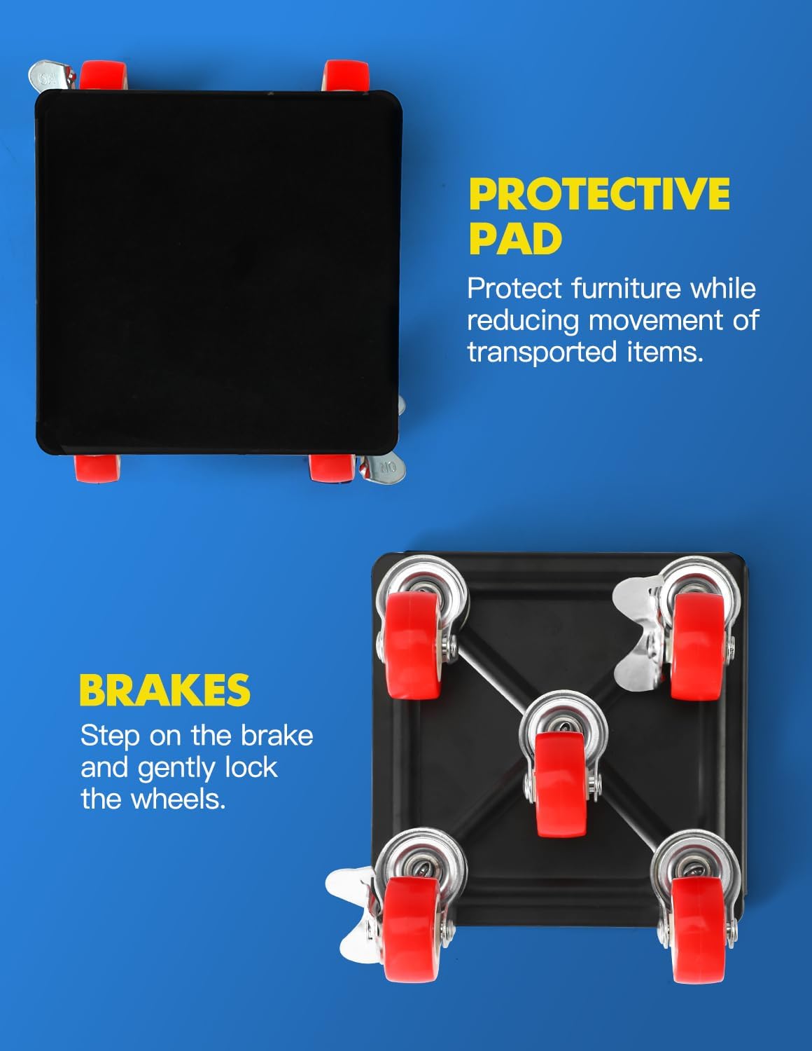 Heavy Duty Industrial Furniture Movers with Wheels, Dolly, Lifter, Sliders, 5 Rollers Casters Cart, Black, 1200 lb Capacity