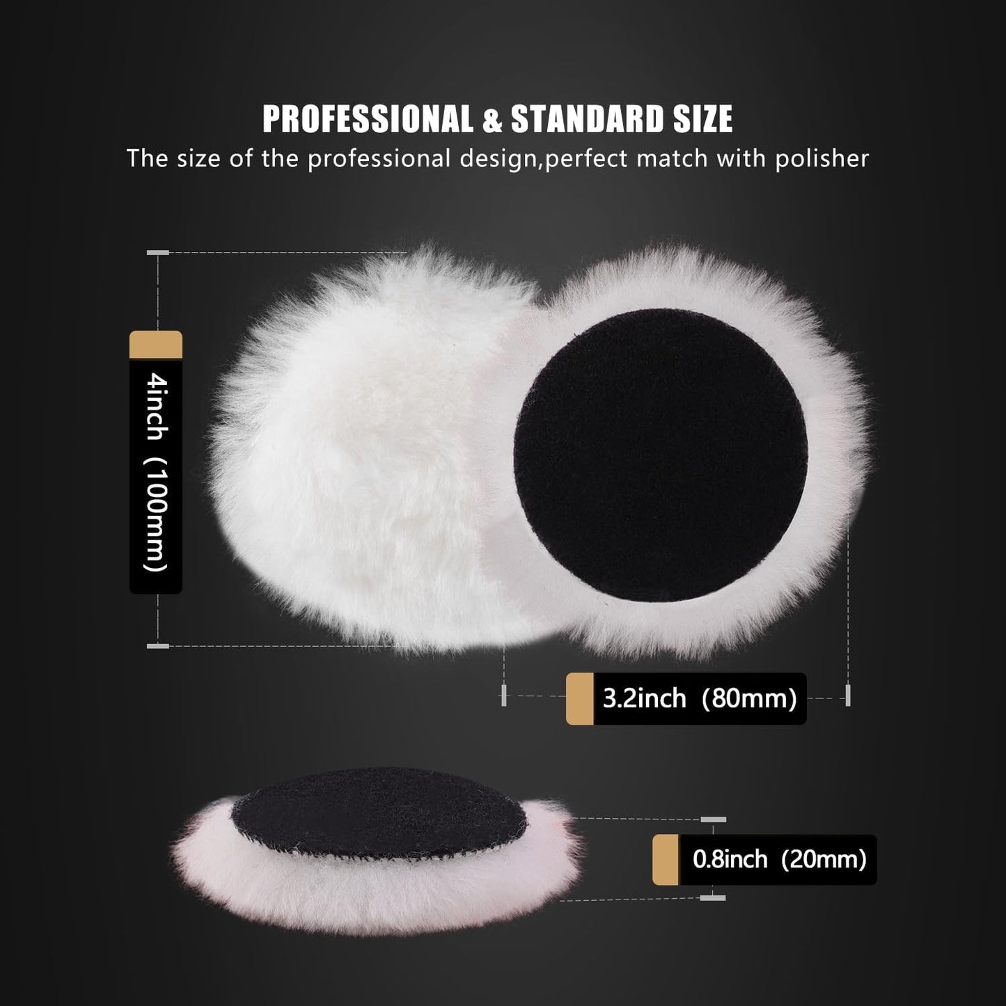 Wool Buffing Polishing Pad, SPTA 3 Inch (75mm) Lambwool Wool Buffing polishing Pads, 6 Pcs Kit with Hook & Loop 5/8"-11 Thread Drill Adapter for Car Polishing and Buffing -QA0798SET