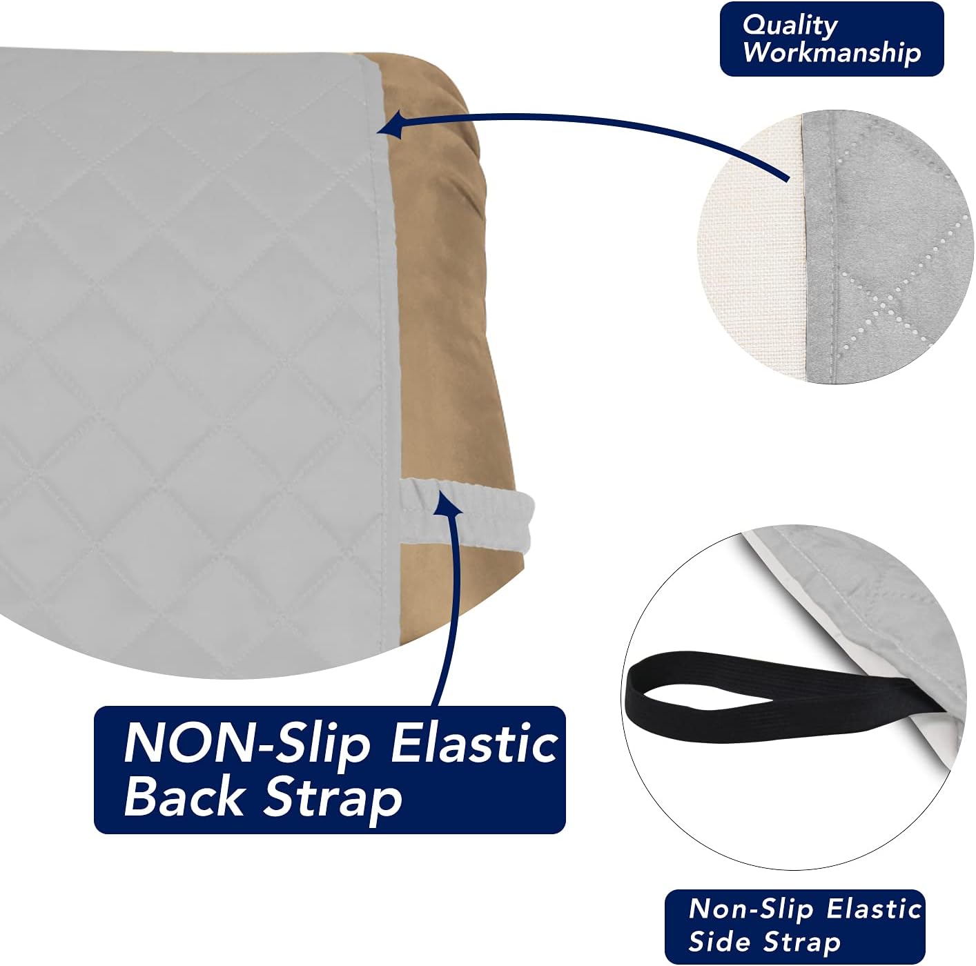 PureFit Reversible Quilted Sofa Cover, Water Resistant Slipcover Furniture Protector, Washable Couch Cover with Non Slip and Elastic Straps for Kids, Dogs, Pets (Small Recliner, Light Gray/Ivory)