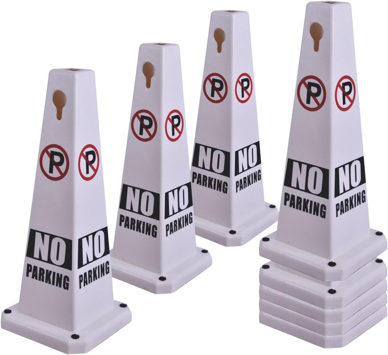 8-Pack 26.5" Caution Cones, 4-Sided Visible Safety Signs with Heavy Rubber Base, Warning for Slip & Fall Prevention, Indoor/Outdoor Use (White, 8Pcs-No Parking)