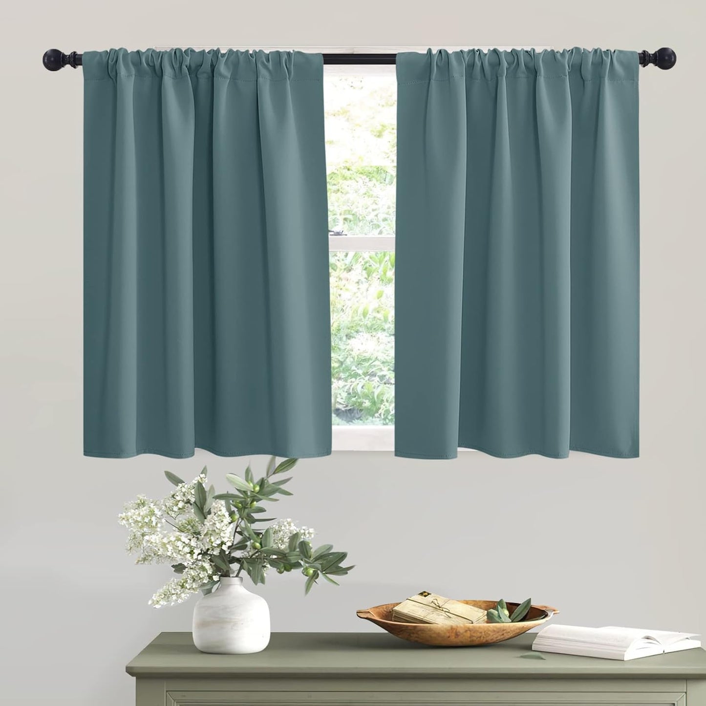 RYB HOME Blackout Curtains for Small Windows, Privacy Thermal Insulating Mini Curtains & Drapes for Bedroom Bathroom Kitchen Door Window RV Camper, W 42 x L 36 inch, Teal Blue, 2 Panels