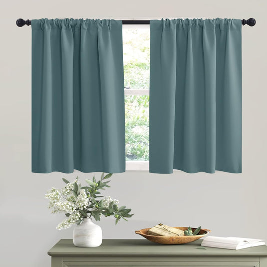RYB HOME Blackout Curtains for Small Windows, Privacy Thermal Insulating Mini Curtains & Drapes for Bedroom Bathroom Kitchen Door Window RV Camper, W 42 x L 36 inch, Teal Blue, 2 Panels