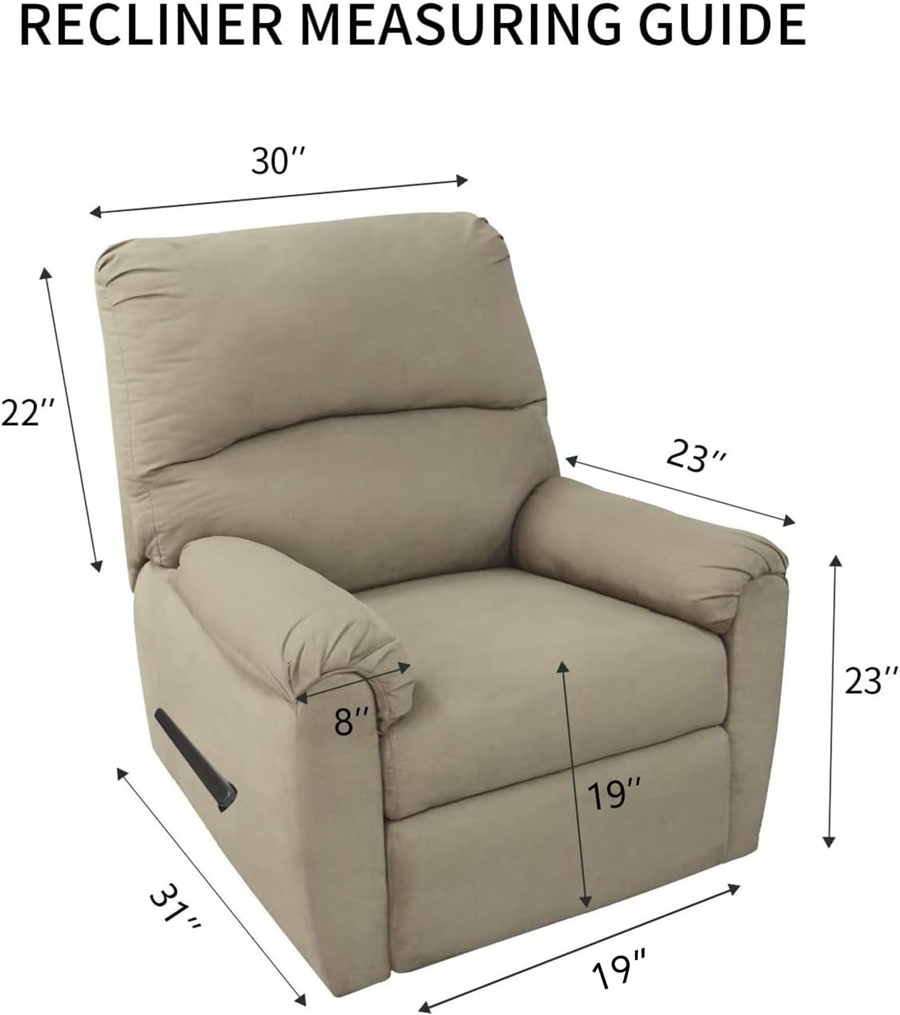 PureFit Reversible Quilted Sofa Cover, Water Resistant Slipcover Furniture Protector, Washable Couch Cover with Non Slip and Elastic Straps for Kids, Dogs, Pets (Small Recliner, Black/Beige)