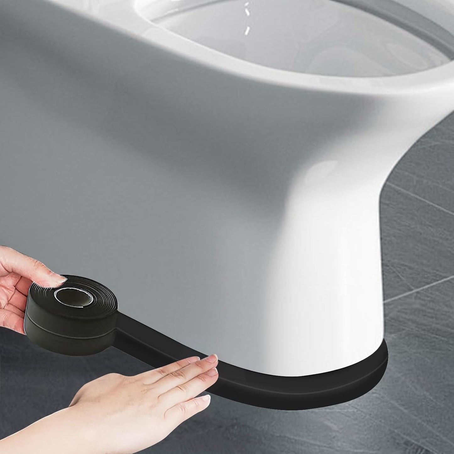 ABSOFINE Caulk Tape Waterproof Self Adhesive, Black Toilet Caulk Sealant Tape, Shower Seal Strip for Kitchen, Countertop, Bathroom, Sink Bathtub Toilet Edge Protector with Sealing Tool (1.97"x16.4Ft)