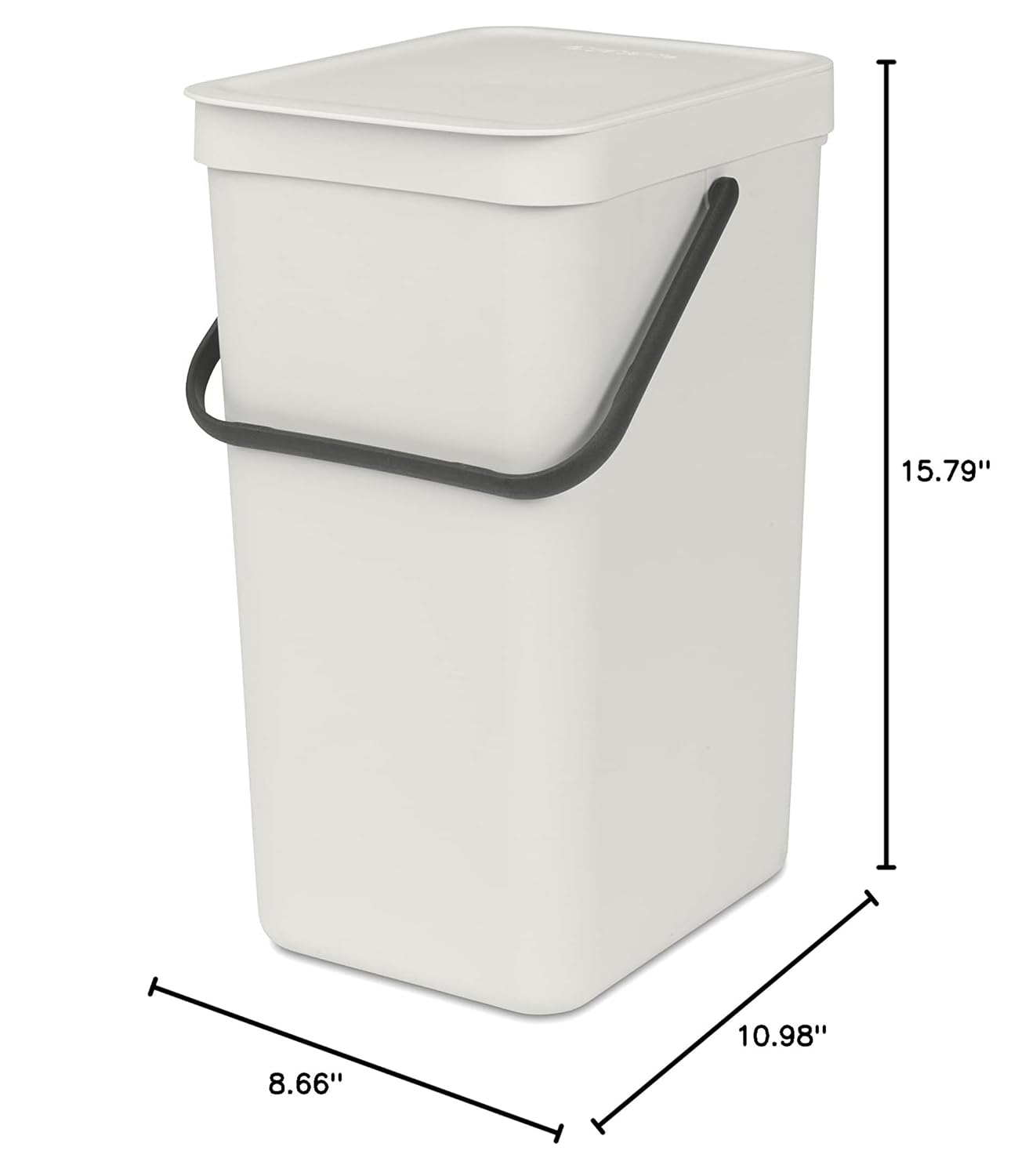 Brabantia Sort & Go Kitchen Recycling Can (4.2 Gal/Light Gray) Stackable Waste Organiser with Handle & Removable Lid, Easy Clean, Fixtures Included for Wall/Cupboard Mounting